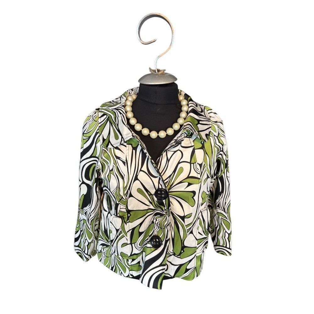 vertigo Womens Abstract Print Cropped Jacket With Large Buttons & Collar medium